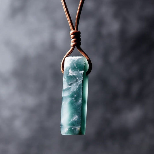 THE MEN THING Leather Necklace SERENITY MYSTIC STONE - Natural Crystal Pendant with Adjustable Pure Leather Cord Necklace for Men & Boys