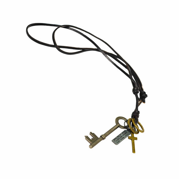 SILVER KEY OF FAITH   – 2.5-Inch Pure Stainless Steel Pendant with  Adjustable Leather Rope for Men & Boys