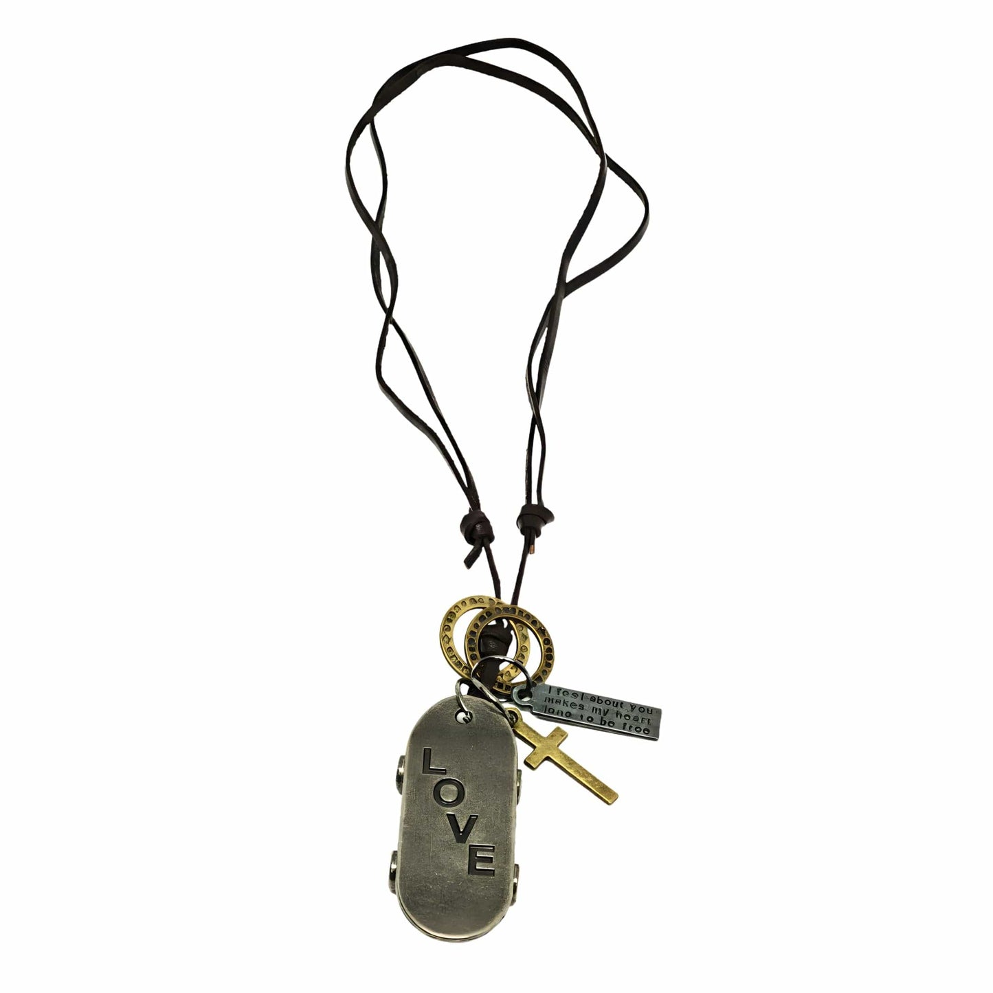 THE MEN THING Leather Necklace SILVER SKATE LOVE – 2-Inch Pure Stainless Steel Pendant with Adjustable Brown Leather Rope for Men & Boys