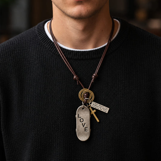 THE MEN THING Leather Necklace SILVER SKATE LOVE – 2-Inch Pure Stainless Steel Pendant with Adjustable Brown Leather Rope for Men & Boys