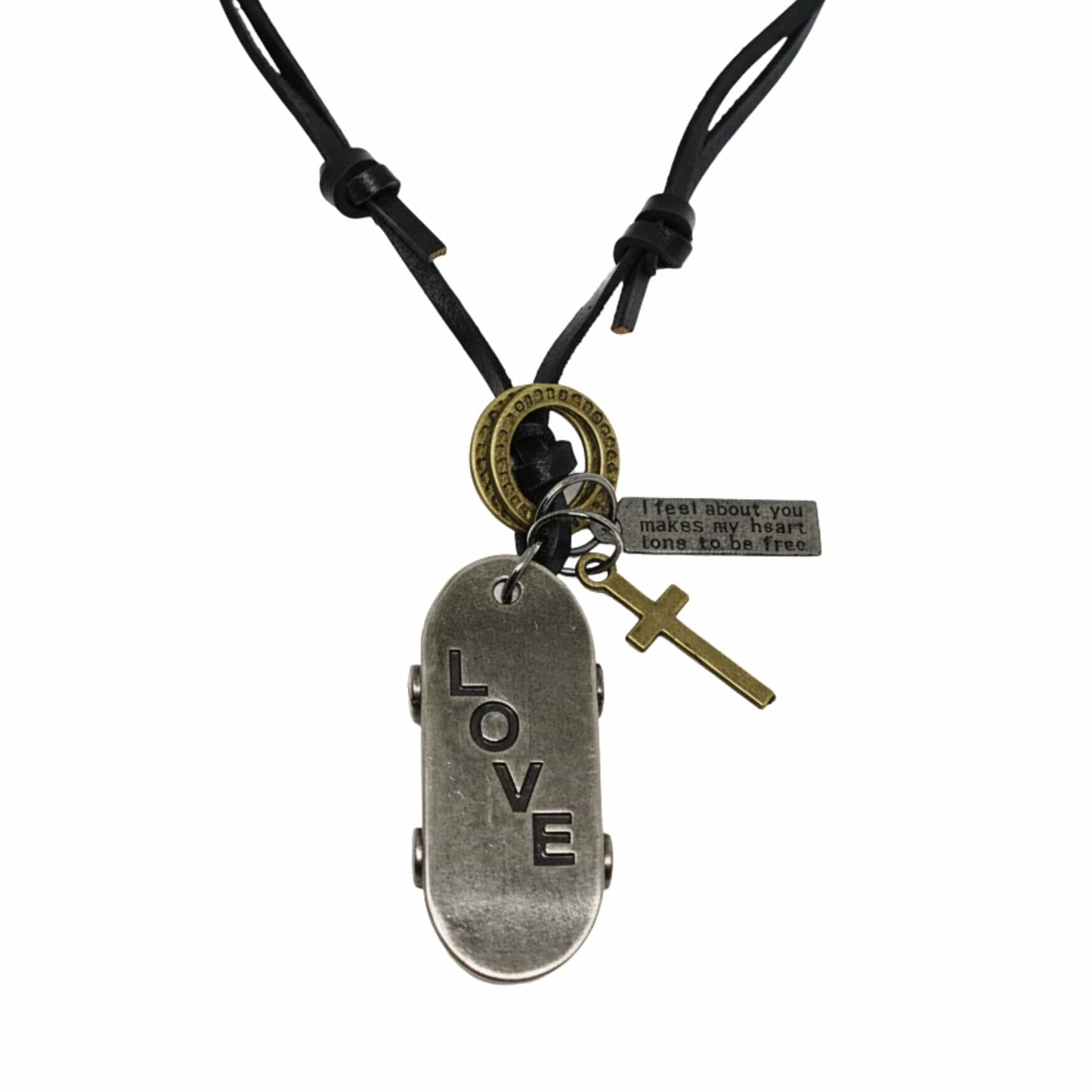 THE MEN THING Leather Necklace SILVER SKATE LOVE – 2-Inch Pure Stainless Steel Pendant with Adjustable Dark Brown Leather Rope for Men & Boys