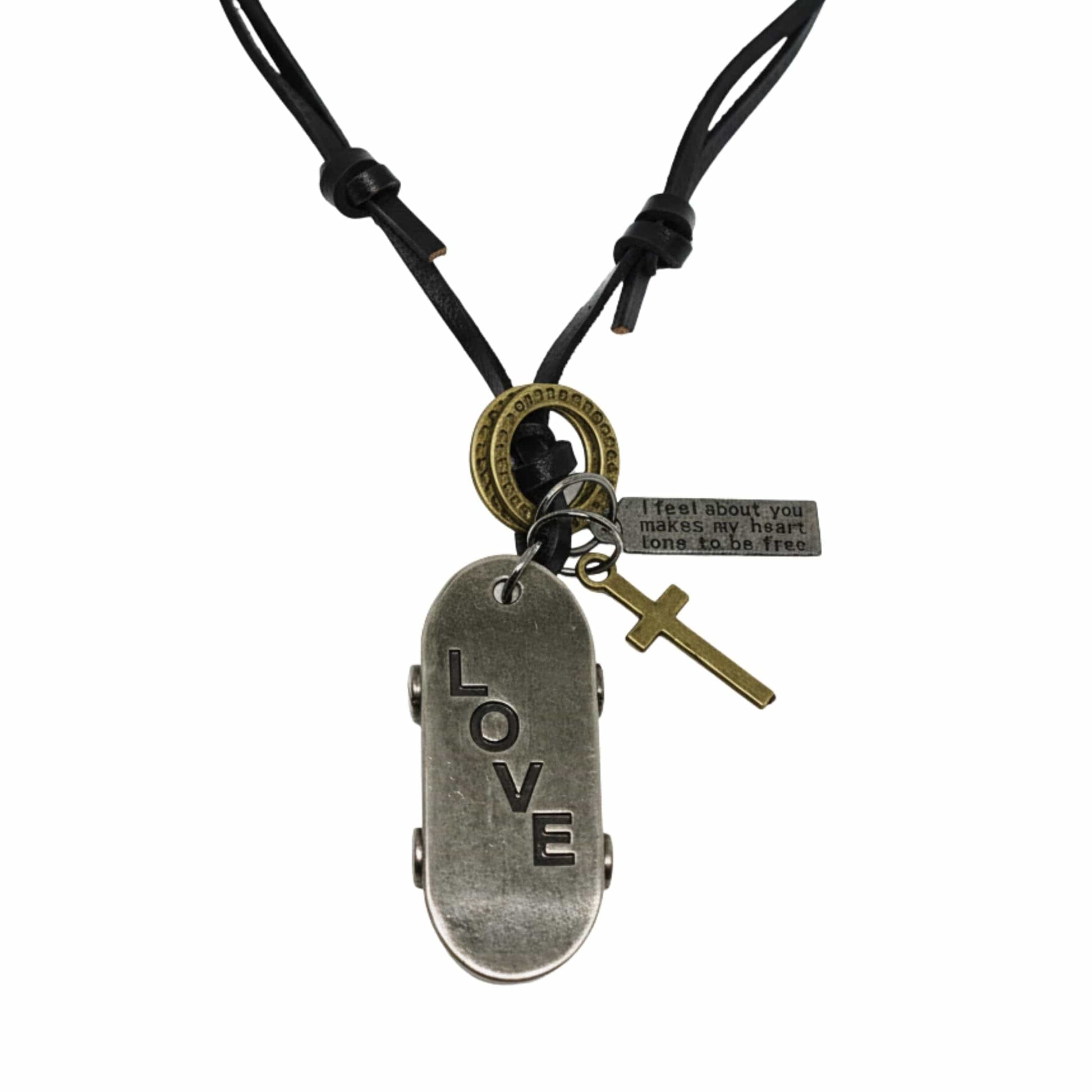 THE MEN THING Leather Necklace SILVER SKATE LOVE – 2-Inch Pure Stainless Steel Pendant with Adjustable Dark Brown Leather Rope for Men & Boys