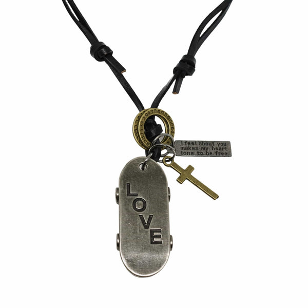 SILVER SKATE LOVE – 2-Inch Pure Stainless Steel Pendant with Adjustable Dark Brown Leather Rope for Men & Boys