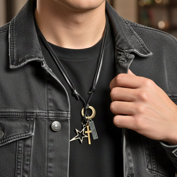 SILVER VOYAGER STAR CROSS – 1.5-Inch Pure Stainless Steel Pendant with  Adjustable Leather Rope for Men & Boys