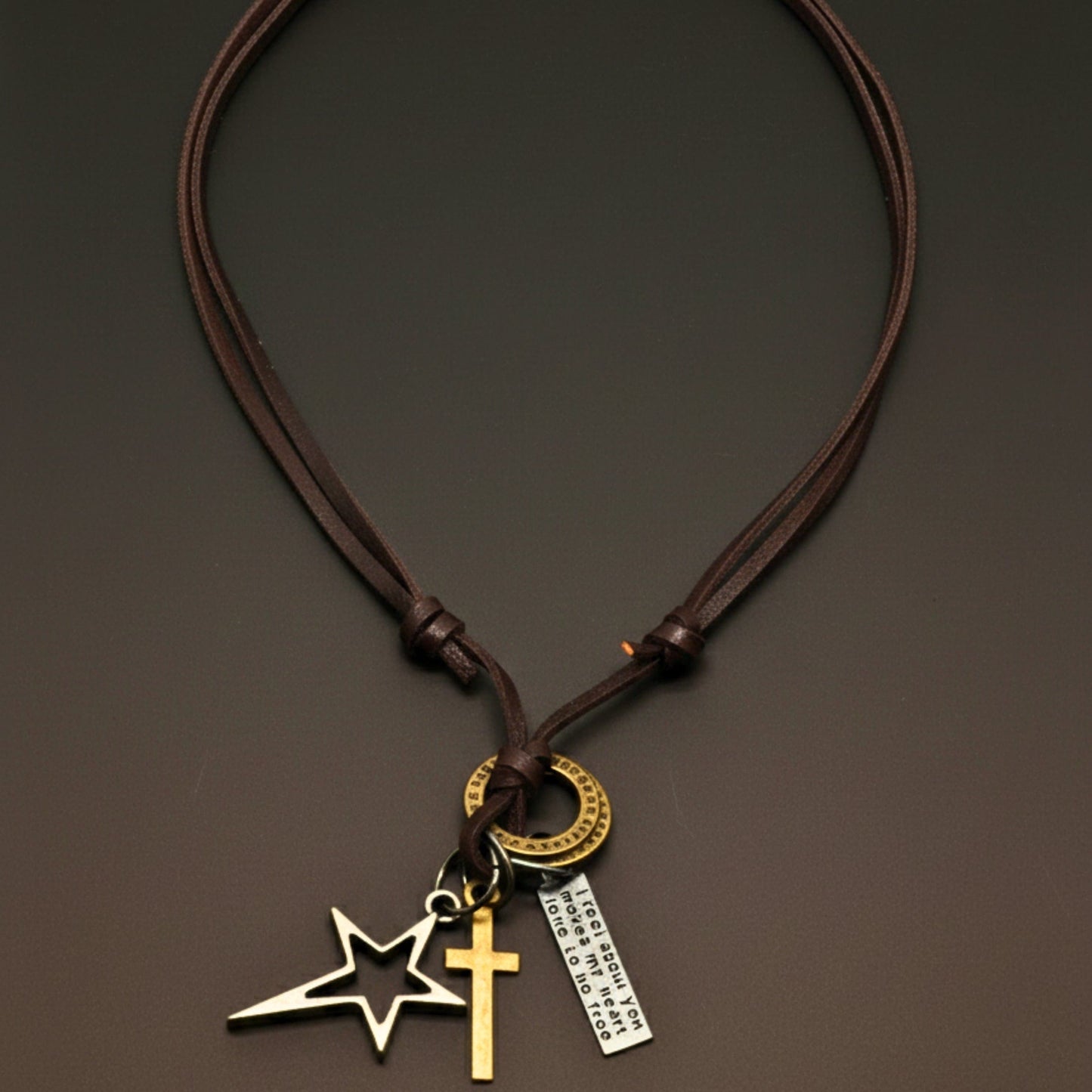 THE MEN THING Leather Necklace SILVER VOYAGER STAR CROSS – 1.5-Inch Pure Stainless Steel Pendant with  Adjustable Leather Rope for Men & Boys