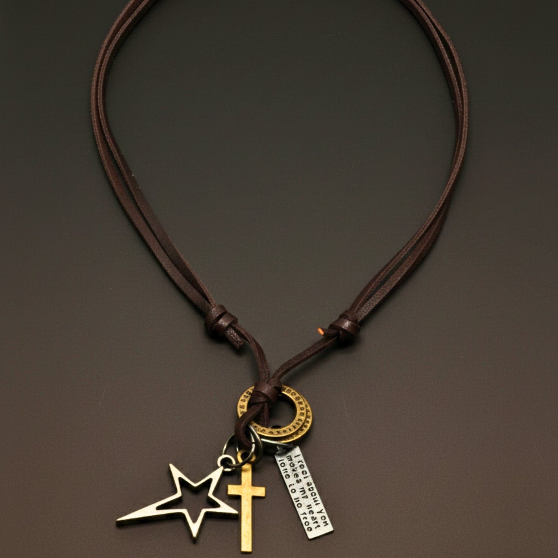 THE MEN THING Leather Necklace SILVER VOYAGER STAR CROSS – 1.5-Inch Pure Stainless Steel Pendant with  Adjustable Leather Rope for Men & Boys