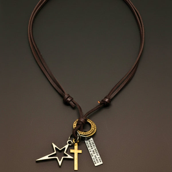 SILVER VOYAGER STAR CROSS – 1.5-Inch Pure Stainless Steel Pendant with  Adjustable Leather Rope for Men & Boys