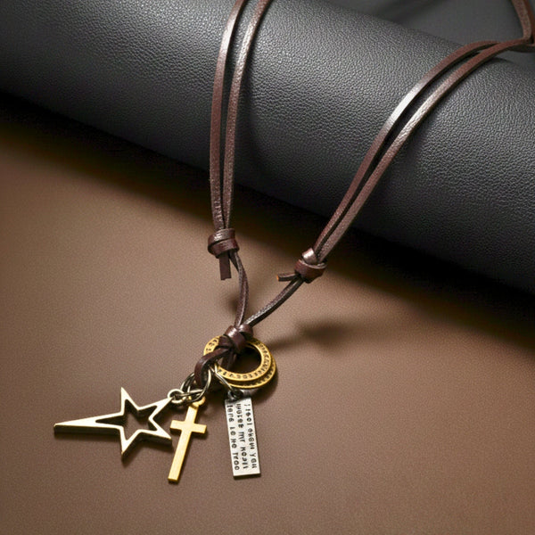SILVER VOYAGER STAR CROSS – 1.5-Inch Pure Stainless Steel Pendant with  Adjustable Leather Rope for Men & Boys