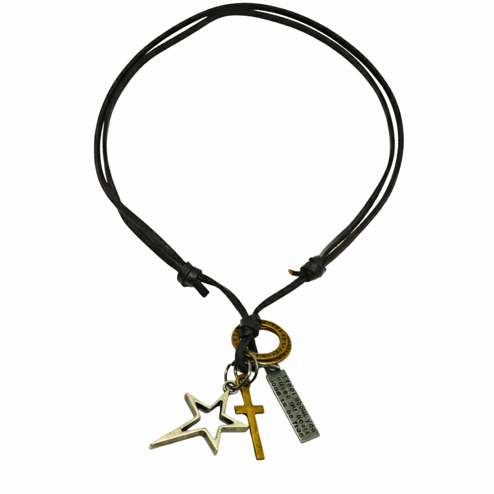 THE MEN THING Leather Necklace SILVER VOYAGER STAR CROSS – 1.5-Inch Pure Stainless Steel Pendant with  Adjustable Leather Rope for Men & Boys