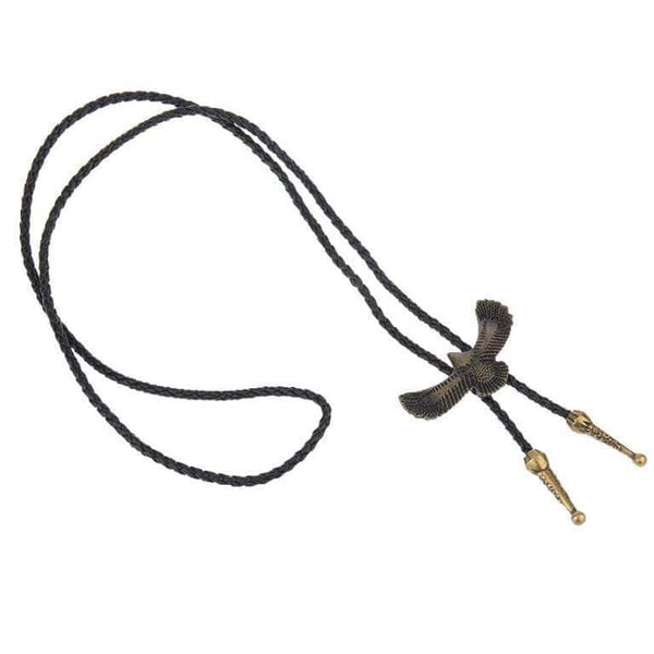 SOARING FALCON - Retro Alloy Pendant Bolo Tie | Adjustable Genuine Leather Cowboy Necktie Necklace for Men & Boys