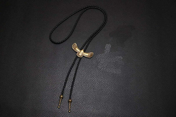 SOARING FALCON - Retro Alloy Pendant Bolo Tie | Adjustable Genuine Leather Cowboy Necktie Necklace for Men & Boys