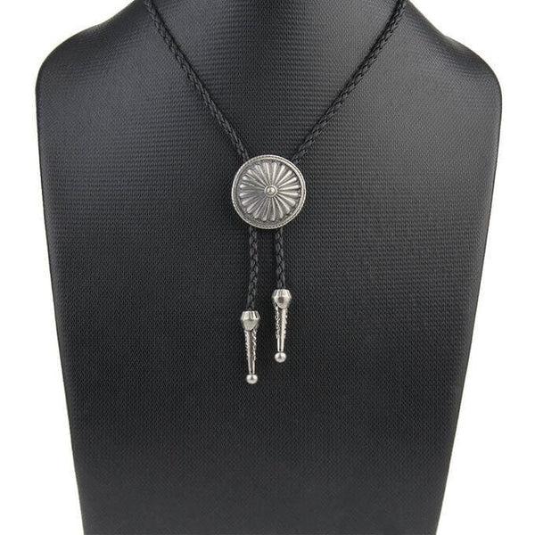 SOLARIS - Retro Alloy Pendant Bolo Tie | Adjustable Genuine Leather Cowboy Necktie Necklace for Men & Boys
