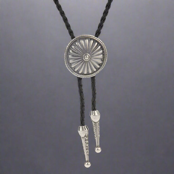 SOLARIS - Retro Alloy Pendant Bolo Tie | Adjustable Genuine Leather Cowboy Necktie Necklace for Men & Boys