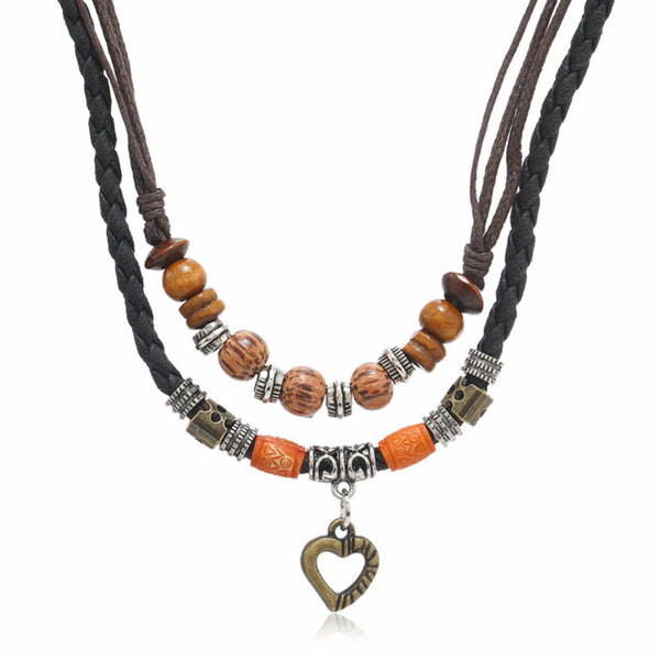 SOUL HEART -  Pendant with Beaded Multilayer Adjustable Rope Necklace for Men and Boys