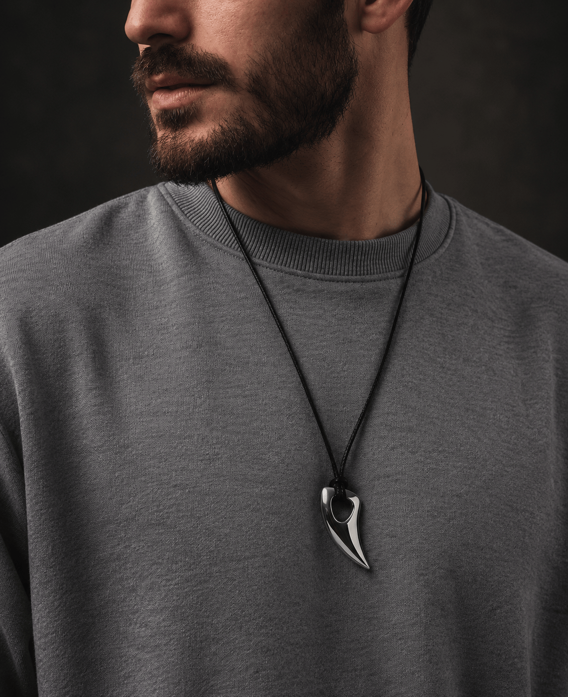 THE MEN THING Leather Necklace SPIKE EDGE - Titanium Steel Pendant with Adjustable Rope Chain for Men & Boys