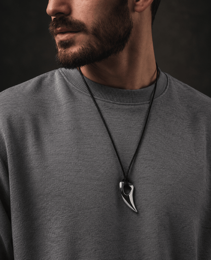 THE MEN THING Leather Necklace SPIKE EDGE - Titanium Steel Pendant with Adjustable Rope Chain for Men & Boys