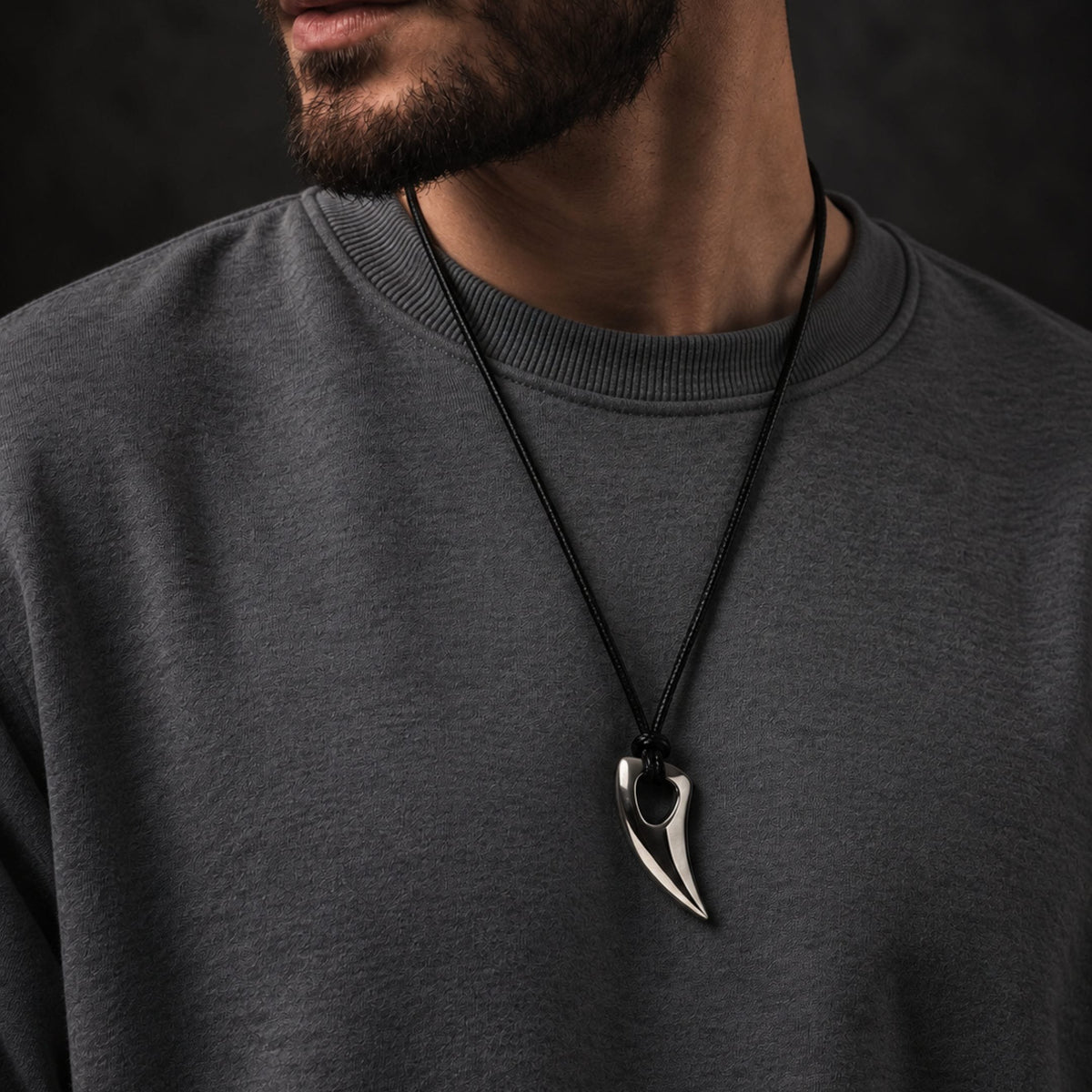 THE MEN THING Leather Necklace SPIKE EDGE - Titanium Steel Pendant with Adjustable Rope Chain for Men & Boys