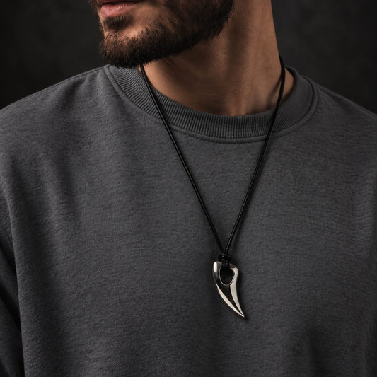 THE MEN THING Leather Necklace SPIKE EDGE - Titanium Steel Pendant with Adjustable Rope Chain for Men & Boys