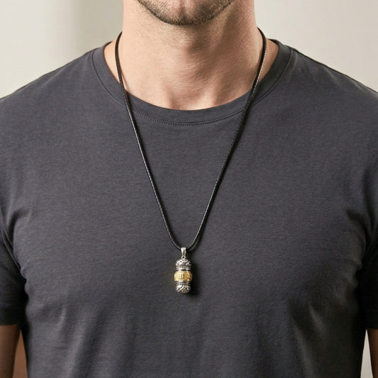 THE MEN THING Leather Necklace SPIRITUAL ZEN WHEEL - 16mm Pure Titanium Steel Pendant with 24 to 26inch Adjustable Leather Rope Necklace for Men & Boys