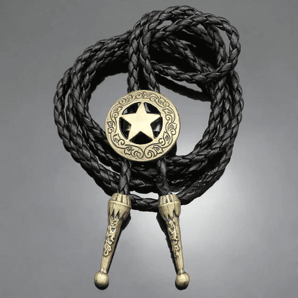 STELLAR STAR - Retro Alloy Pendant Bolo Tie | Adjustable Genuine Leather Cowboy Necktie Necklace for Men & Boys