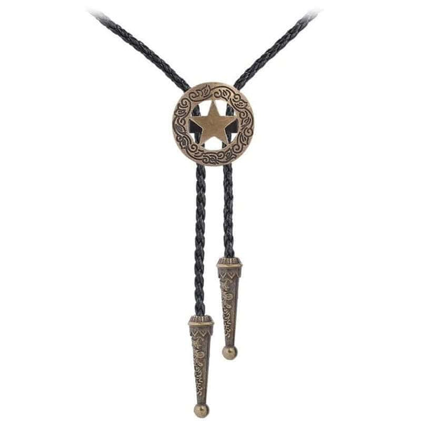 STELLAR STAR - Retro Alloy Pendant Bolo Tie | Adjustable Genuine Leather Cowboy Necktie Necklace for Men & Boys