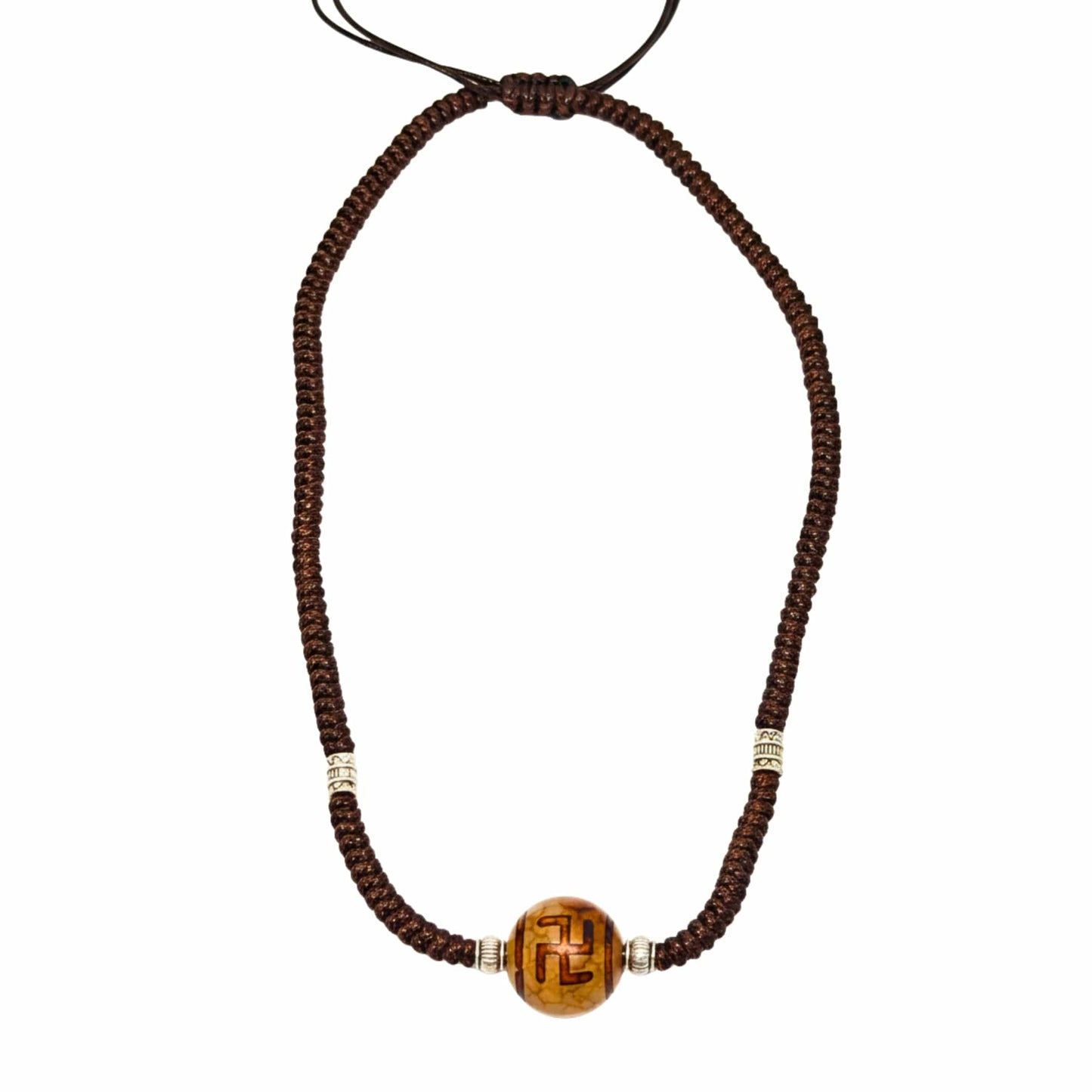 THE MEN THING Leather Necklace SWASTIK DZI – 1-Inch Natural Crystal Pendant with Adjustable Leather Rope for Men & Boys