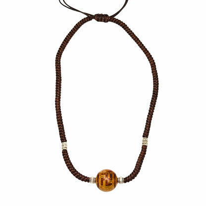 THE MEN THING Leather Necklace SWASTIK DZI – 1-Inch Natural Crystal Pendant with Adjustable Leather Rope for Men & Boys