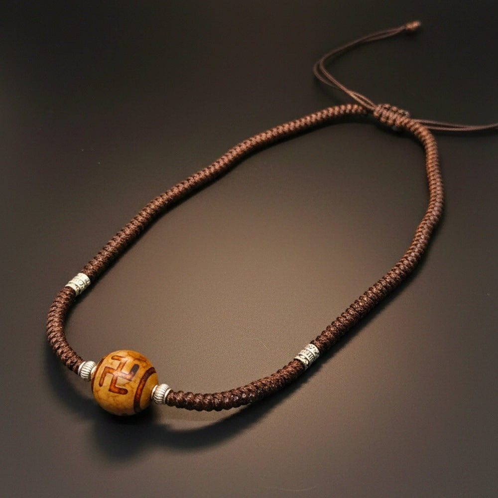 THE MEN THING Leather Necklace SWASTIK DZI – 1-Inch Natural Crystal Pendant with Adjustable Leather Rope for Men & Boys