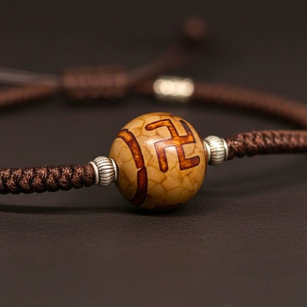 SWASTIK DZI – 1-Inch Natural Crystal Pendant with Adjustable Leather Rope for Men & Boys