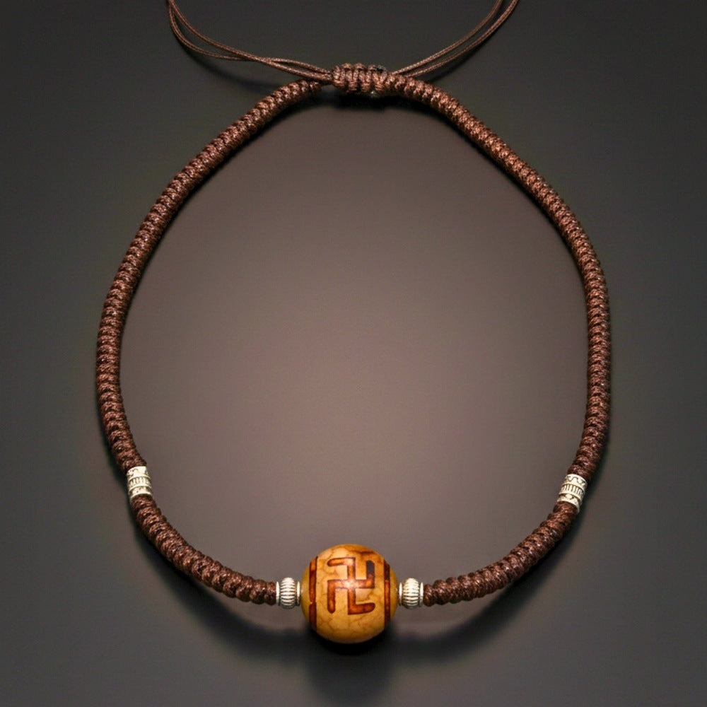 THE MEN THING Leather Necklace SWASTIK DZI – 1-Inch Natural Crystal Pendant with Adjustable Leather Rope for Men & Boys