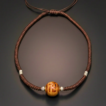 THE MEN THING Leather Necklace SWASTIK DZI – 1-Inch Natural Crystal Pendant with Adjustable Leather Rope for Men & Boys