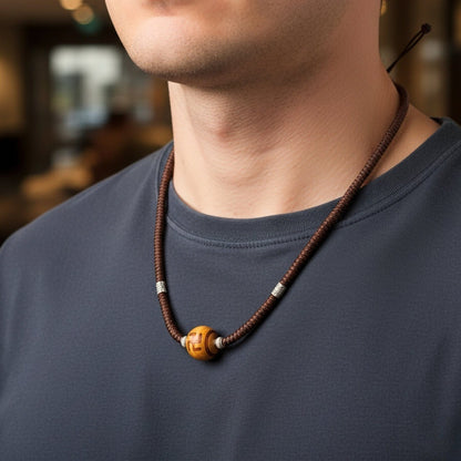 THE MEN THING Leather Necklace SWASTIK DZI – 1-Inch Natural Crystal Pendant with Adjustable Leather Rope for Men & Boys