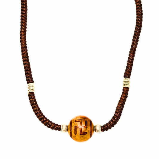 THE MEN THING Leather Necklace SWASTIK DZI – 1-Inch Natural Crystal Pendant with Adjustable Leather Rope for Men & Boys