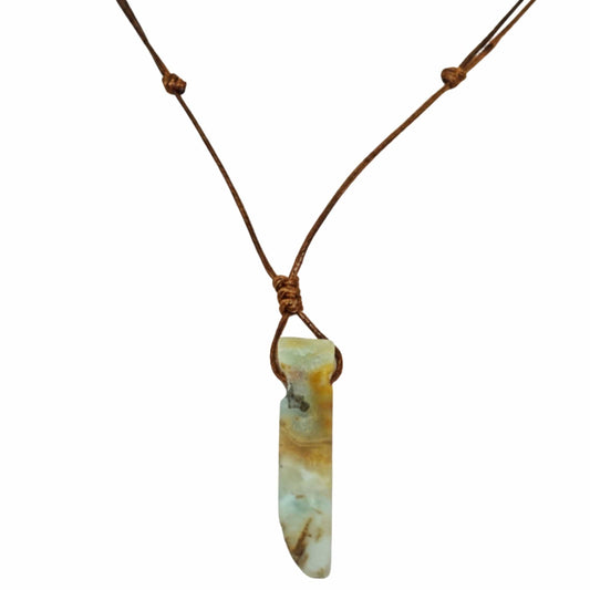 THE MEN THING Leather Necklace TERRA SHARD - Natural Crystal Unshaped Pendant with Adjustable Rope Chain for Men and Boys