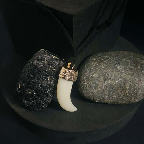 THE MEN THING Necklace for Men - Gold Ivory Dangle Pendant Necklace Black Cotton Cord Adjustable Necklace for Men and Boys.