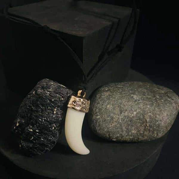 THE MEN THING Necklace for Men - Gold Ivory Dangle Pendant Necklace Black Cotton Cord Adjustable Necklace for Men and Boys.