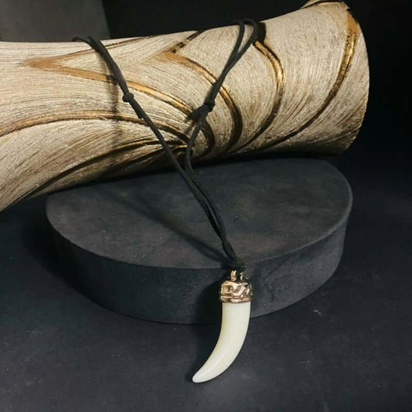 THE MEN THING Necklace for Men - Gold Ivory Dangle Pendant Necklace Black Cotton Cord Adjustable Necklace for Men and Boys.