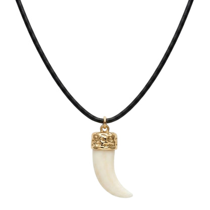 THE MEN THING Leather Necklace THE MEN THING Necklace for Men - Gold Ivory Dangle Pendant Necklace Black Cotton Cord Adjustable Necklace for Men and Boys.