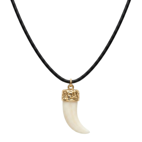 THE MEN THING Necklace for Men - Gold Ivory Dangle Pendant Necklace Black Cotton Cord Adjustable Necklace for Men and Boys.