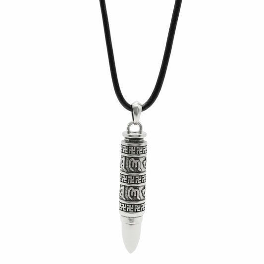 THE MEN THING Leather Necklace THE SECRET BOX BULLET - 11mm Pure Titanium Steel Pendant with 24 to 26inch Adjustable Leather Rope Necklace for Men & Boys