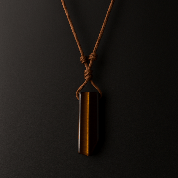 TIGERS EYE - Natural Crystal Unshaped Pendant with Adjustable Rope Chain for Men and Boys