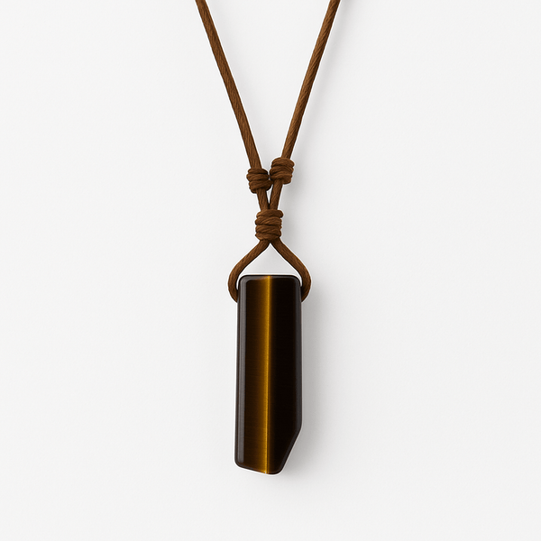 TIGERS EYE - Natural Crystal Unshaped Pendant with Adjustable Rope Chain for Men and Boys