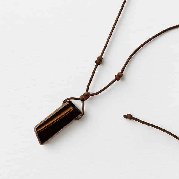 TIGERS EYE - Natural Crystal Unshaped Pendant with Adjustable Rope Chain for Men and Boys
