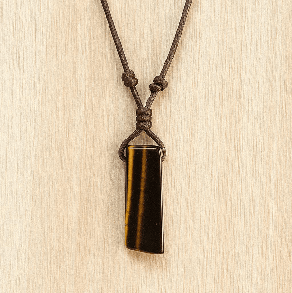 TIGERS EYE - Natural Crystal Unshaped Pendant with Adjustable Rope Chain for Men and Boys