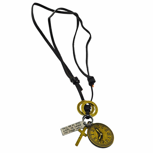 TIMELOCK – 1.2-Inch Pure Stainless Steel Pendant with Adjustable Dark Brown Leather Rope for Men & Boys