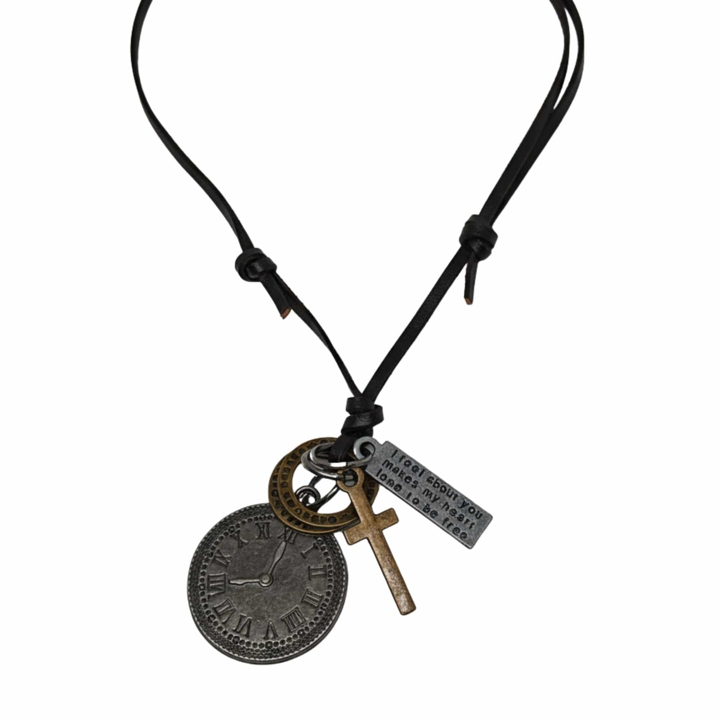 THE MEN THING Leather Necklace TIMELOCK FAITH – 1.2-Inch Pure Stainless Steel Pendant with Adjustable Leather Rope for Men & Boys