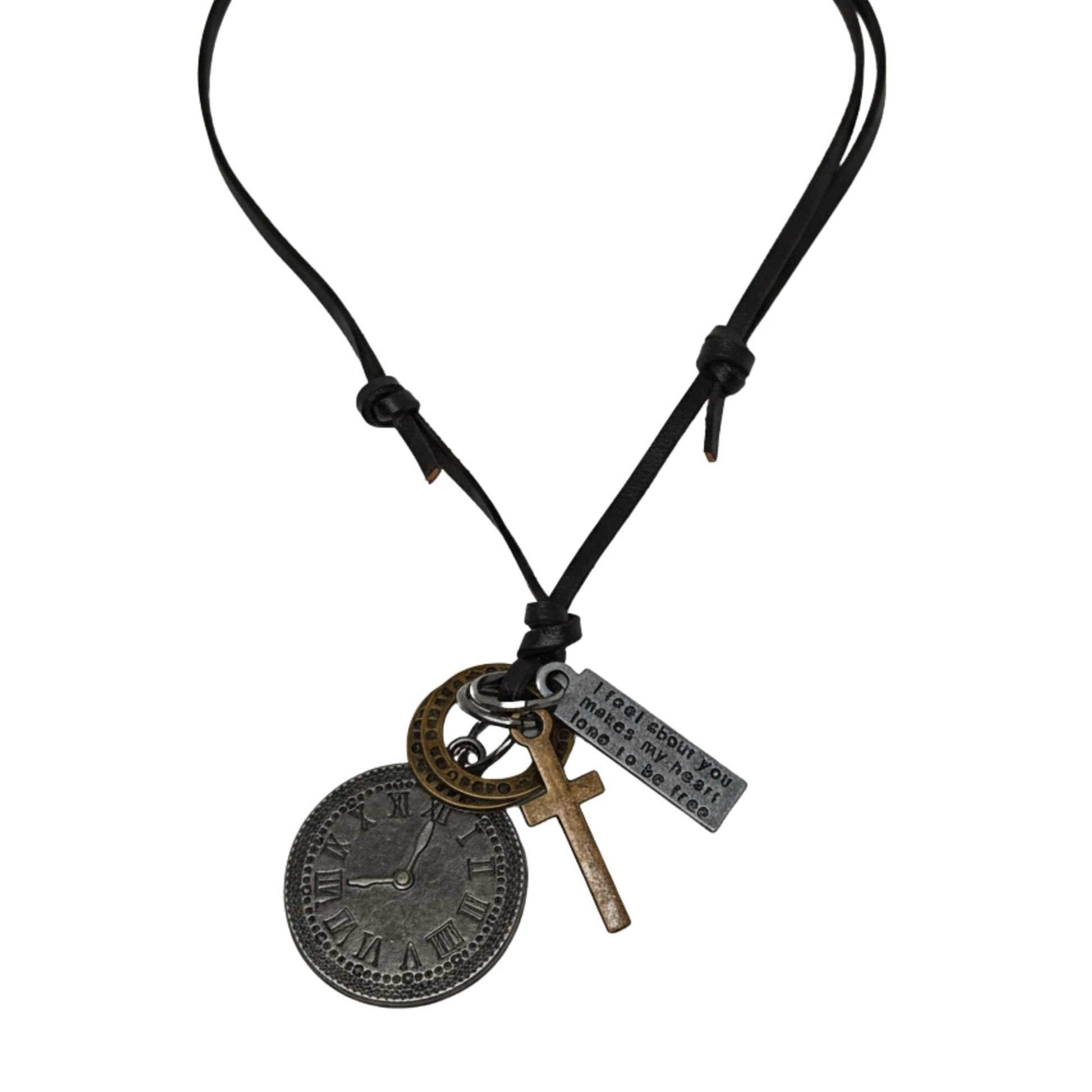 THE MEN THING Leather Necklace TIMELOCK FAITH – 1.2-Inch Pure Stainless Steel Pendant with Adjustable Leather Rope for Men & Boys