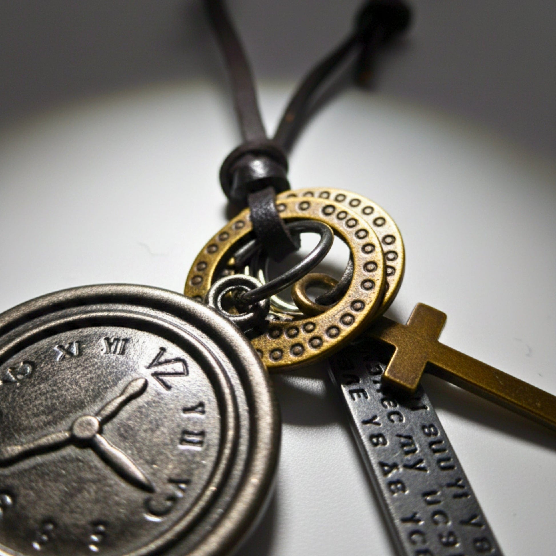 THE MEN THING Leather Necklace TIMELOCK FAITH – 1.2-Inch Pure Stainless Steel Pendant with Adjustable Leather Rope for Men & Boys