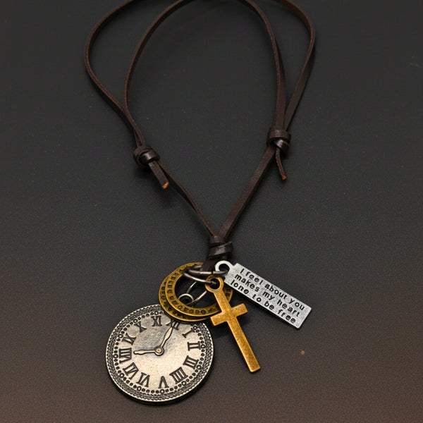 TIMELOCK FAITH – 1.2-Inch Pure Stainless Steel Pendant with Adjustable Leather Rope for Men & Boys