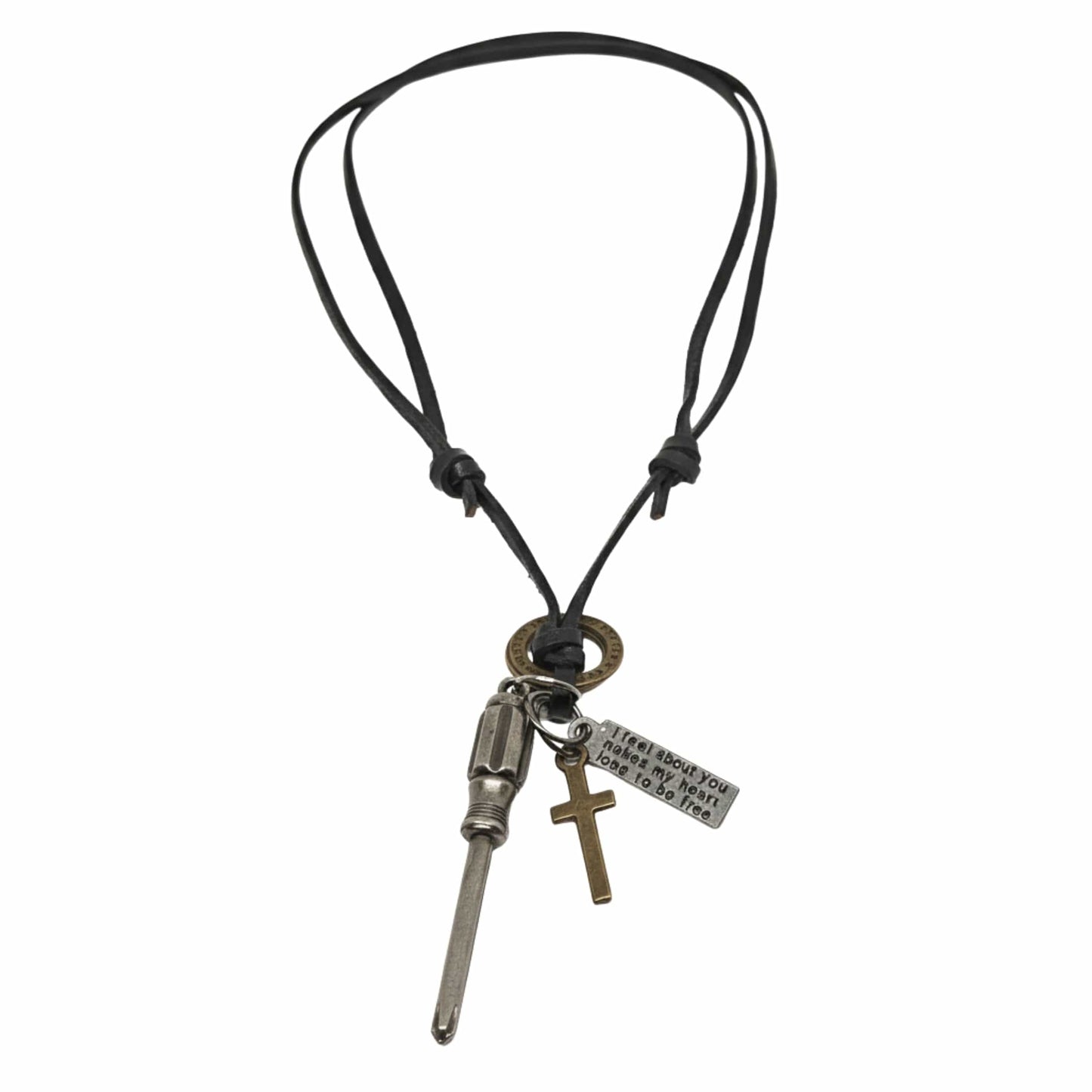 THE MEN THING Leather Necklace TOOL OF FAITH – 2.5-Inch Pure Stainless Steel Pendant with  Adjustable Leather Rope for Men & Boys